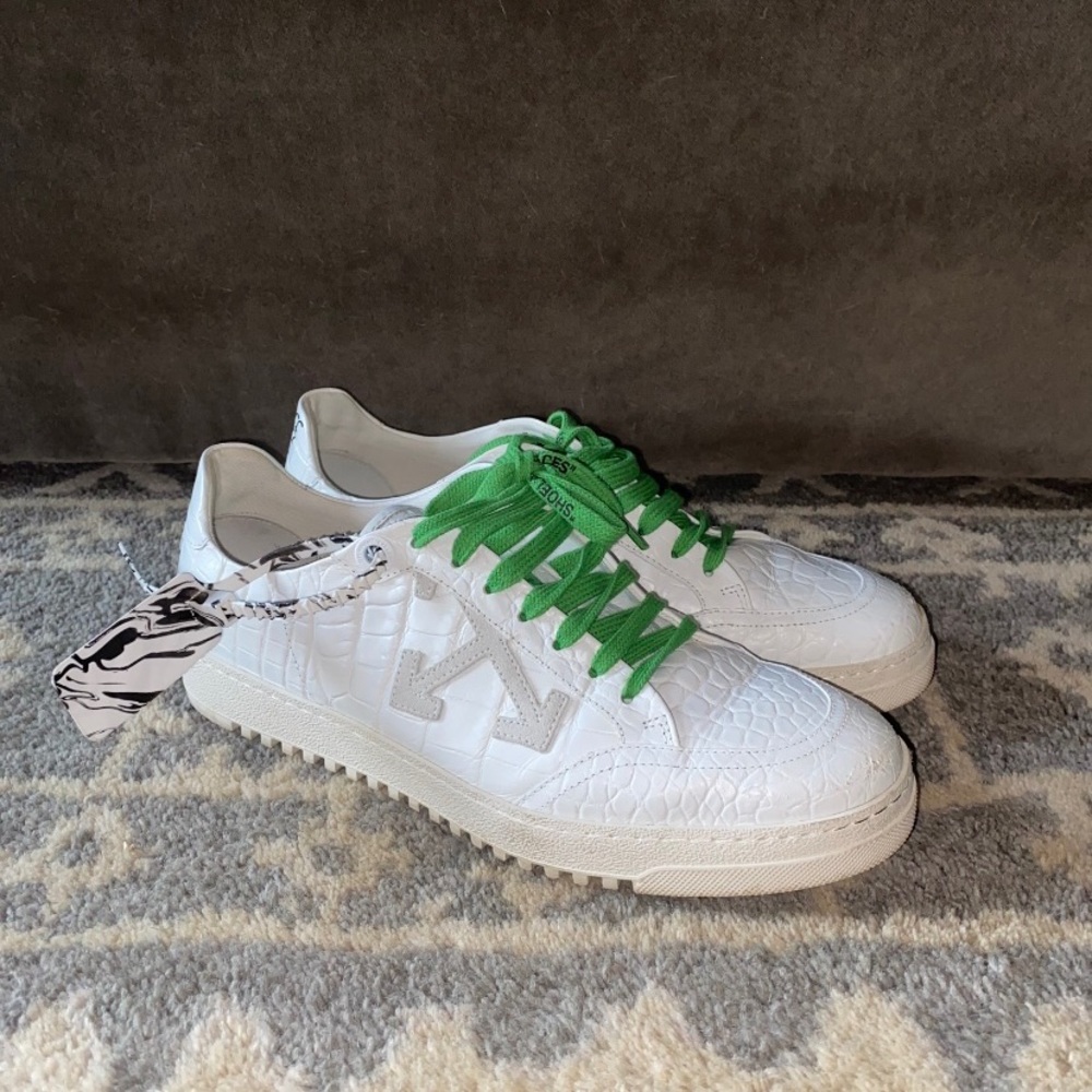 Off White Crocodile Embossed Sneakers